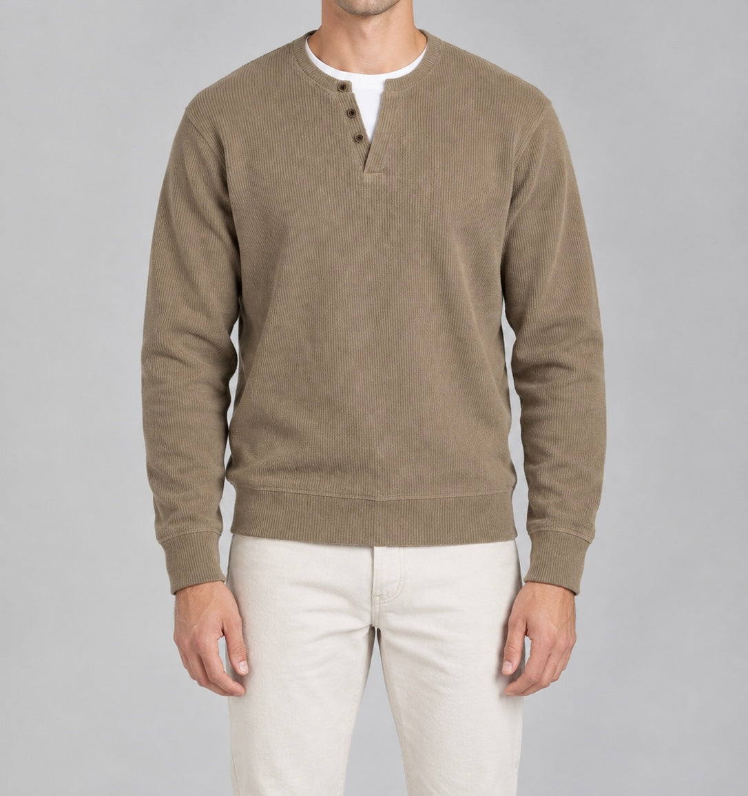 Ribbed Henley Sweatshirt