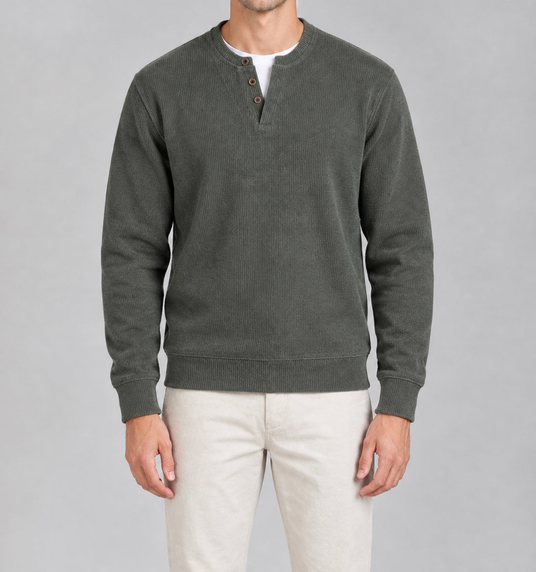 Ribbed Henley Sweatshirt