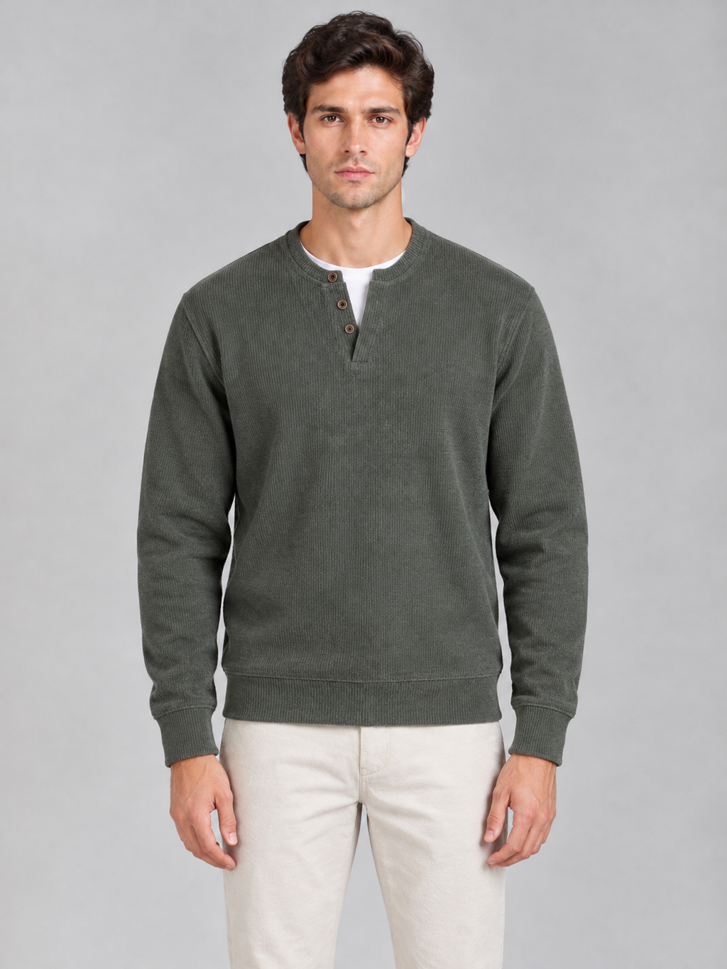 Ribbed Henley Sweatshirt