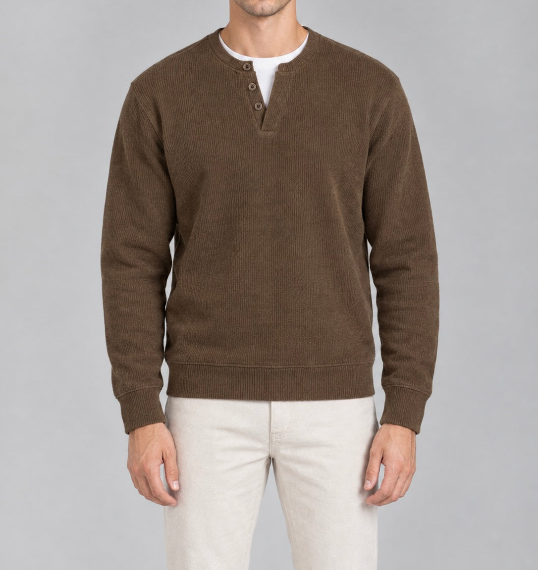 Ribbed Henley Sweatshirt