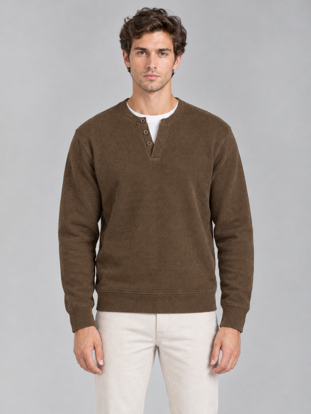 Ribbed Henley Sweatshirt