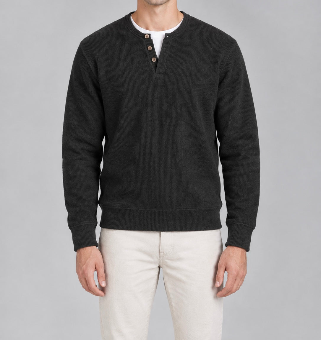 Ribbed Henley Sweatshirt