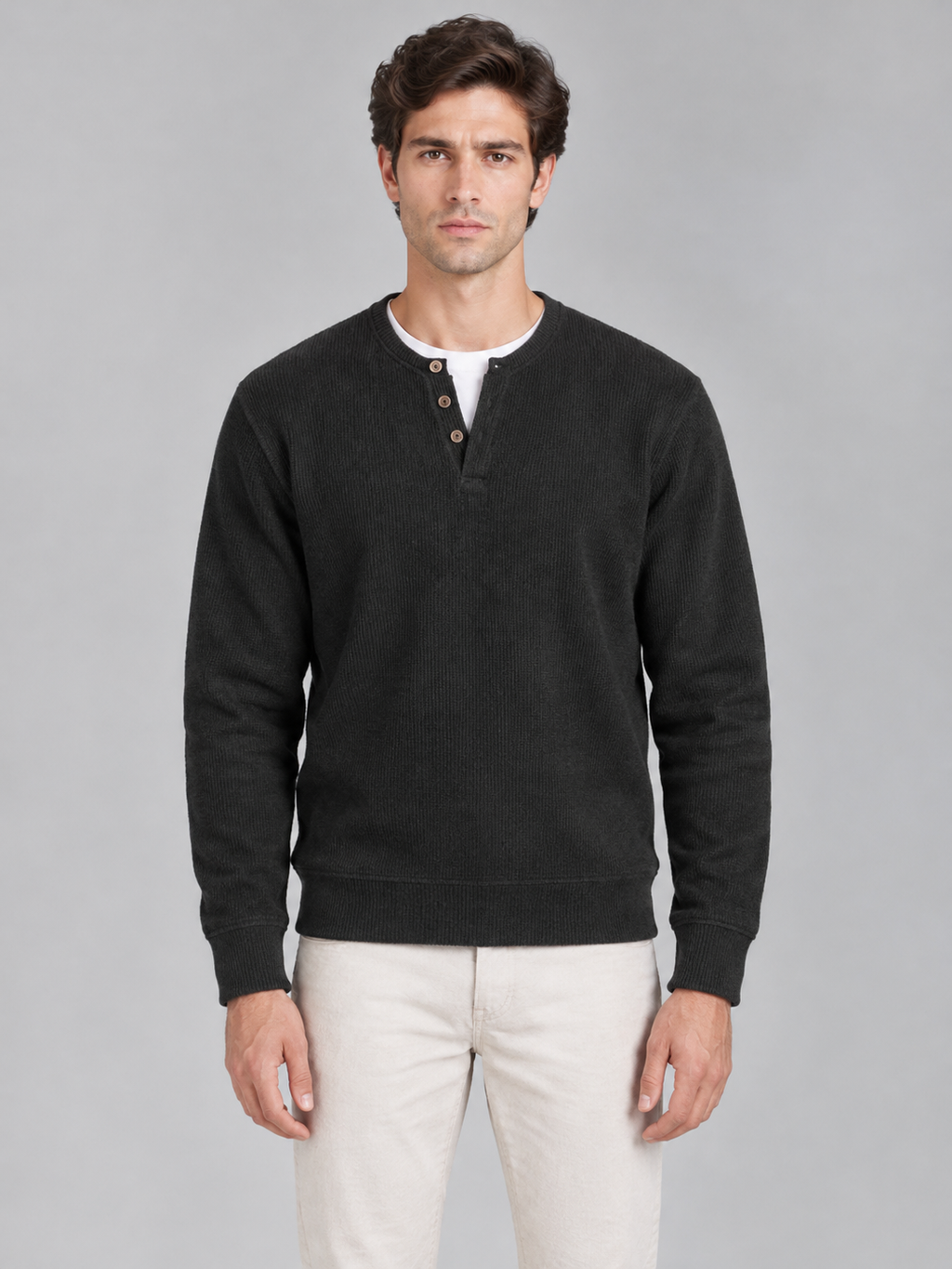 Ribbed Henley Sweatshirt
