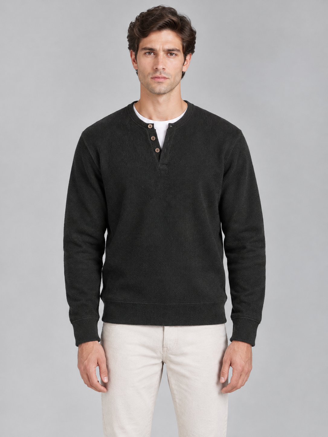 Ribbed Henley Sweatshirt