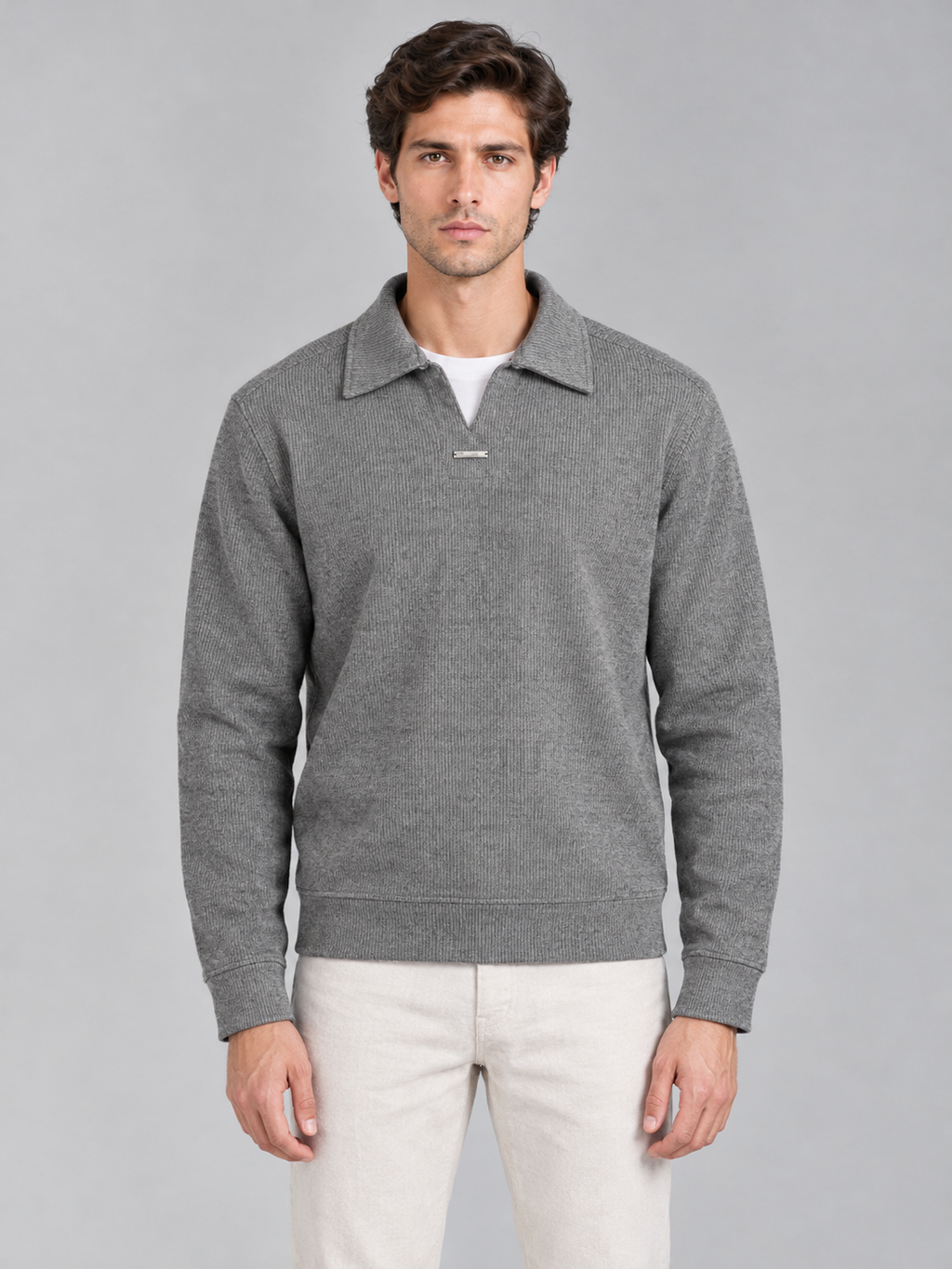 Ribbed Polo Sweatshirt