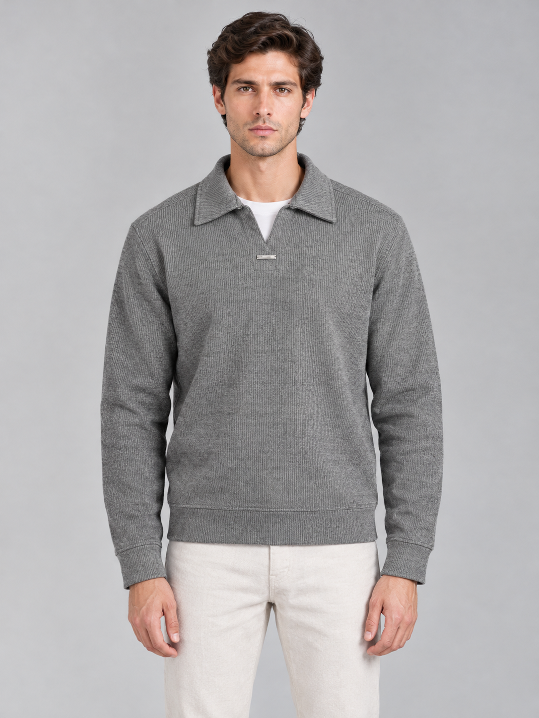 Ribbed Polo Sweatshirt