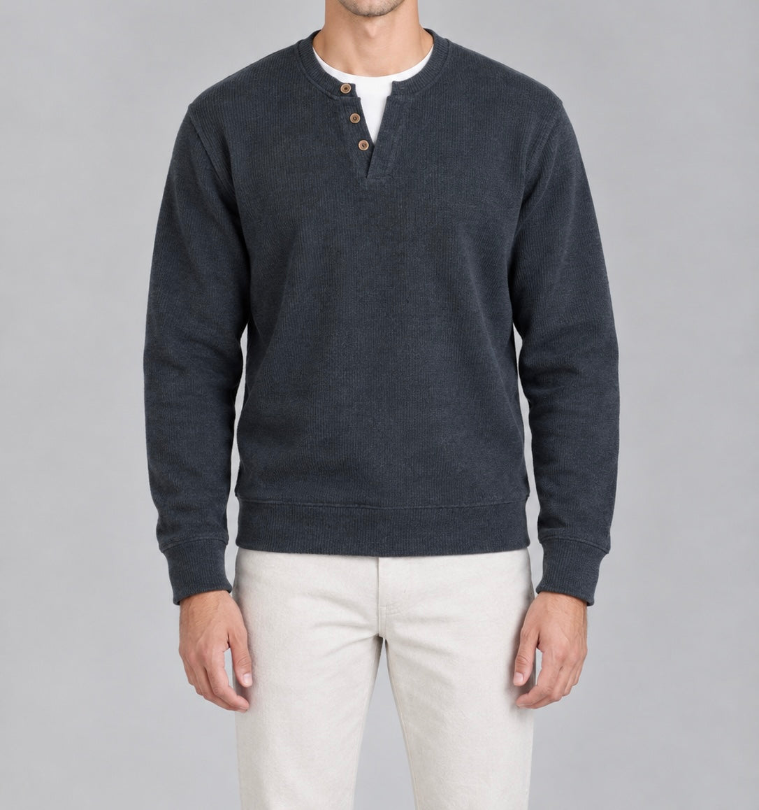 Ribbed Henley Sweatshirt
