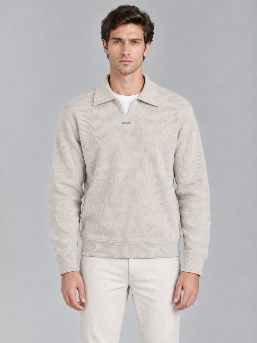 Ribbed Polo Sweatshirt
